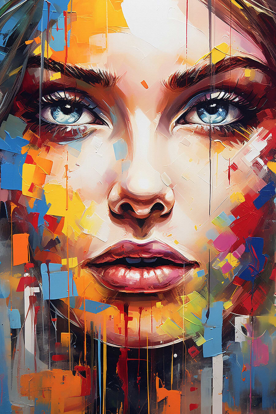 Ojos azules entre colores — diseño completo