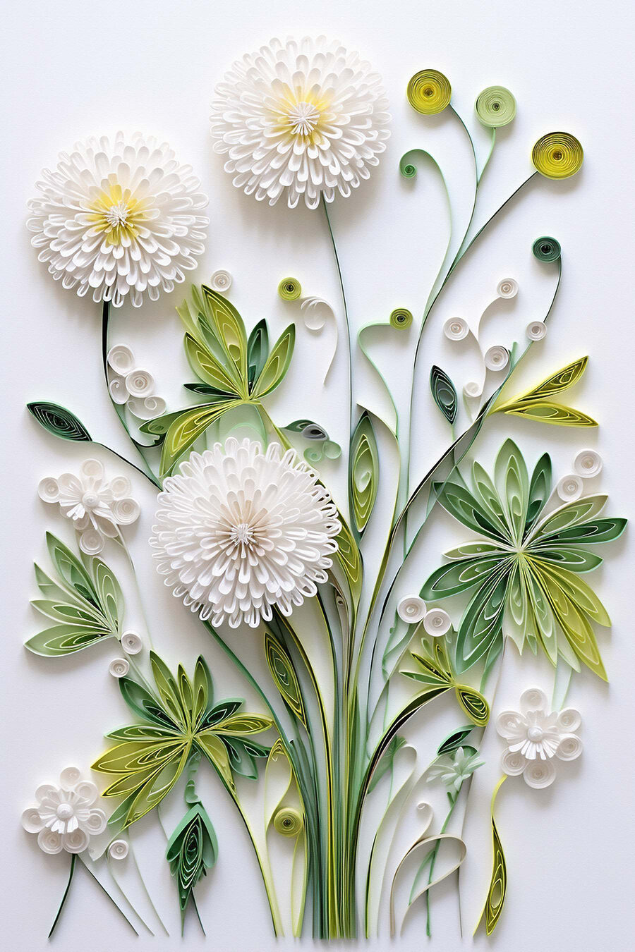 Flores blancas esponjosas — diseño completo