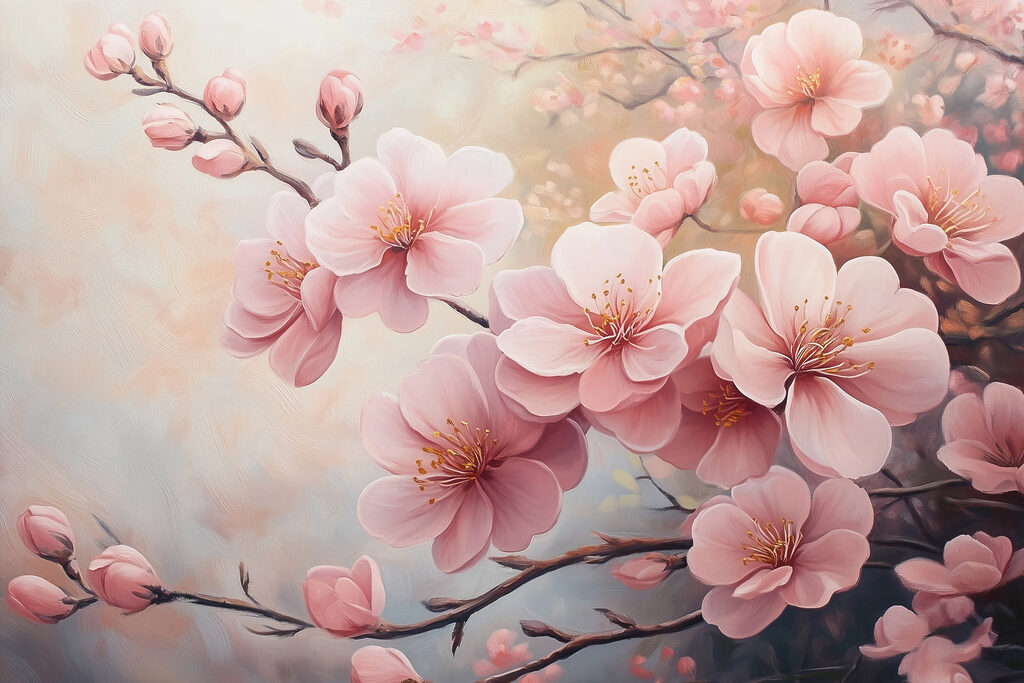 Pétalos rosas en ramas — diseño completo
