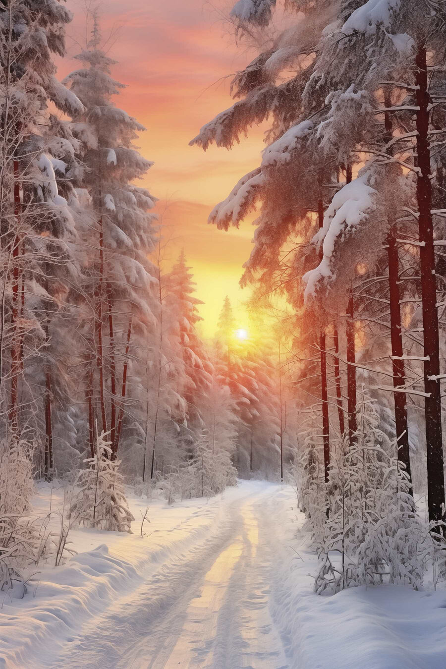 Cielo rosa sobre nieve — diseño completo