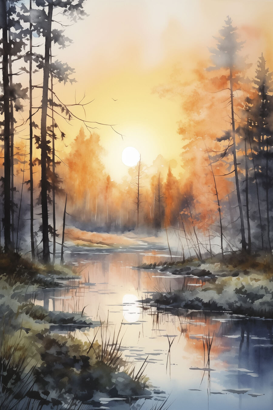 Arroyo al atardecer — diseño completo