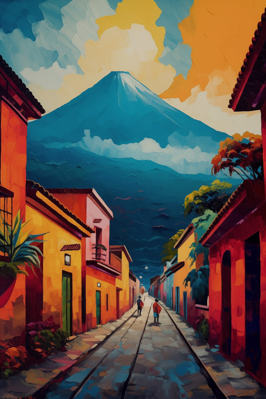 Calle al volcán azul — diseño completo