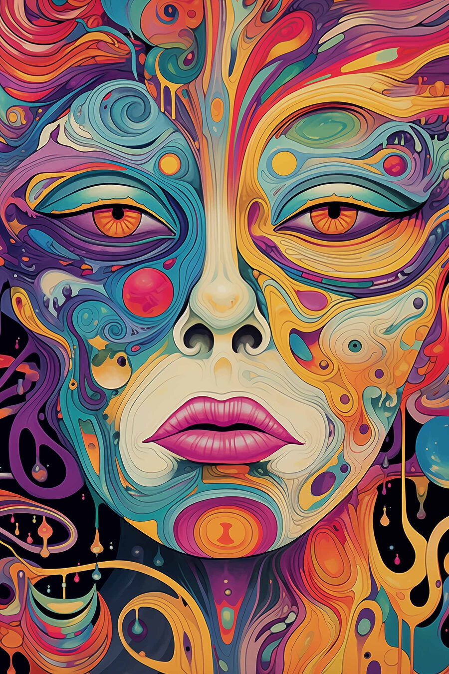 Rostro de curvas coloridas — diseño completo