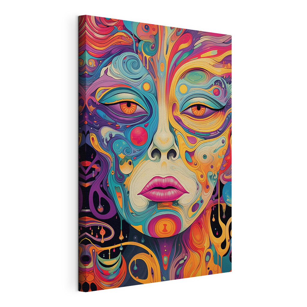 Rostro de curvas coloridas, lienzo tensado con el borde envolvente