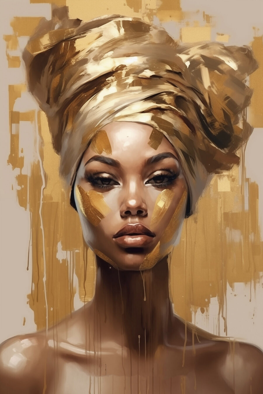 Retrato con pañuelo dorado — diseño completo