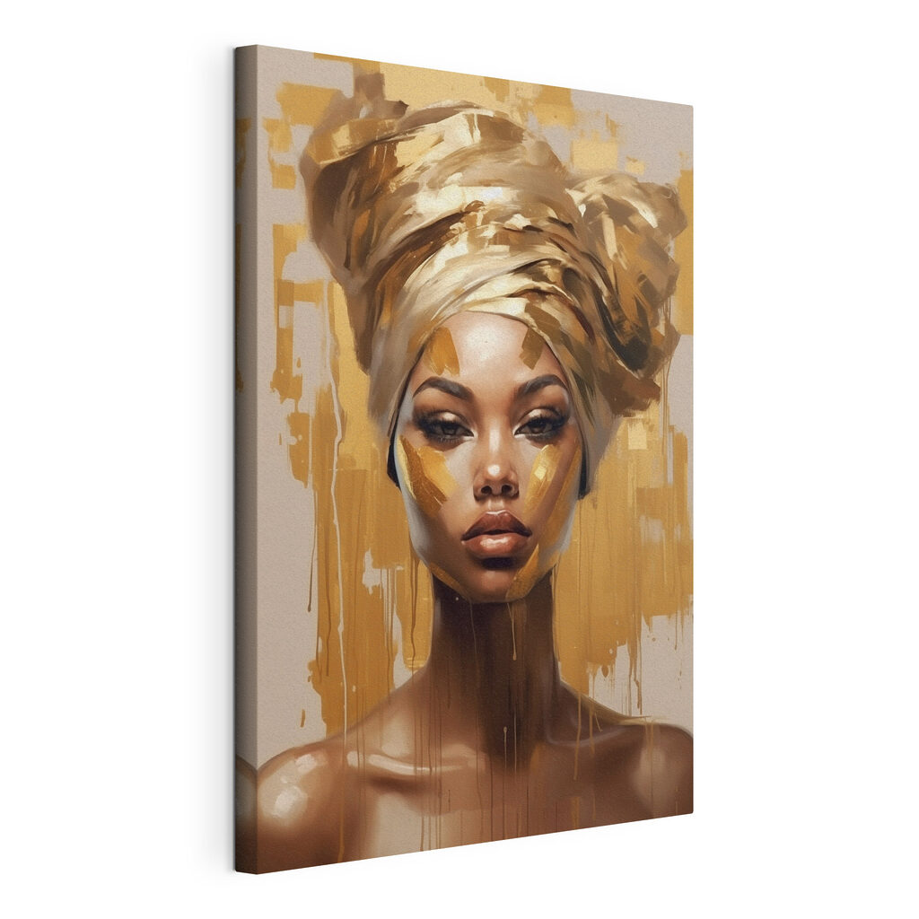 Retrato con pañuelo dorado, lienzo tensado con el borde envolvente