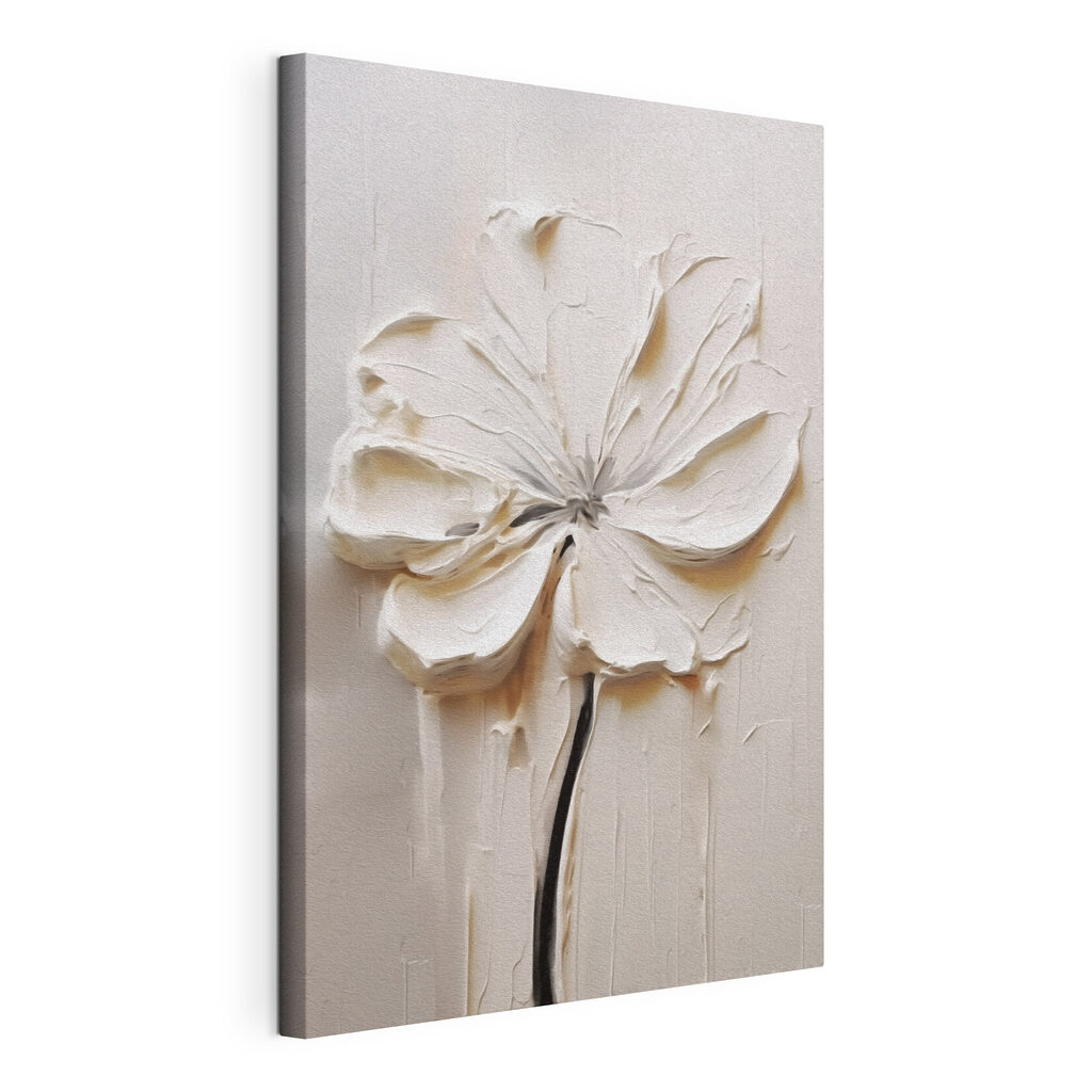Flor blanca sobre tallo, lienzo tensado con el borde envolvente