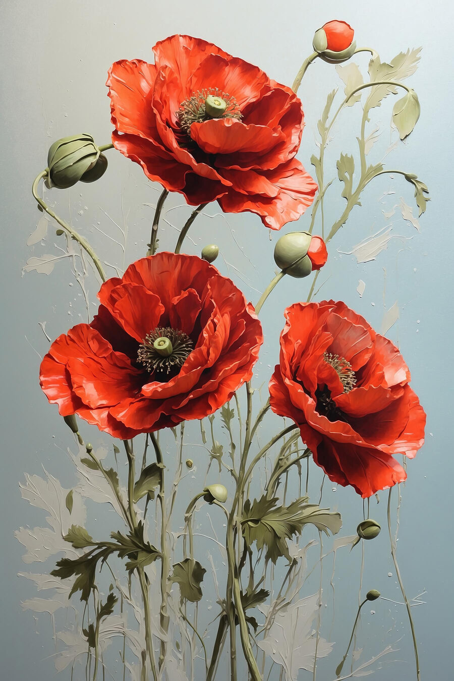 Tres amapolas en rojo — diseño completo