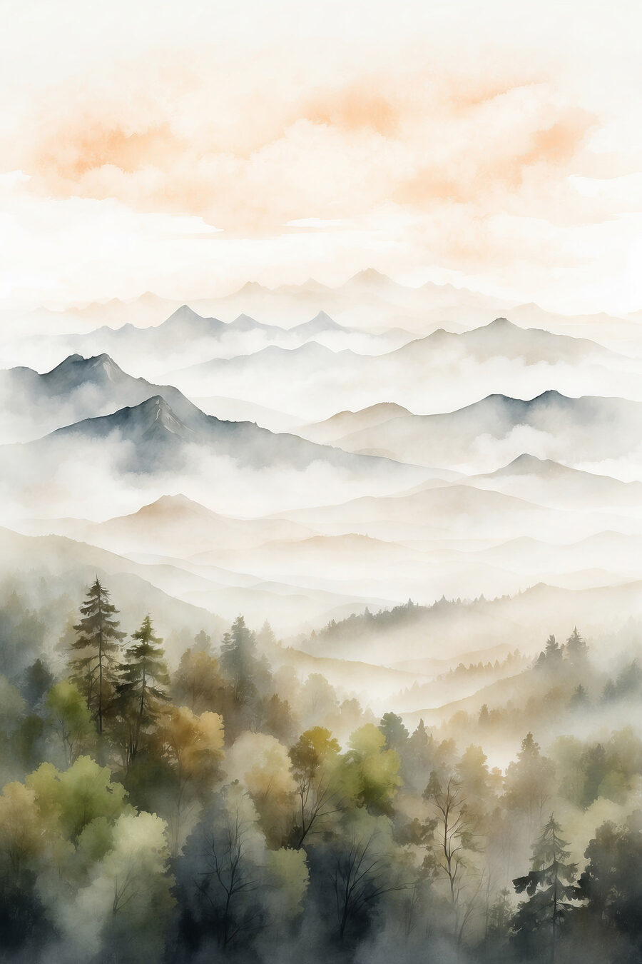 Valle bajo cielo albaricoque — diseño completo