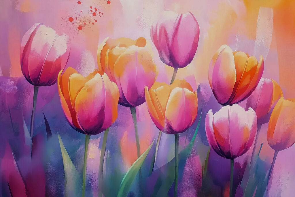Tulipanes en manchas rosas — diseño completo