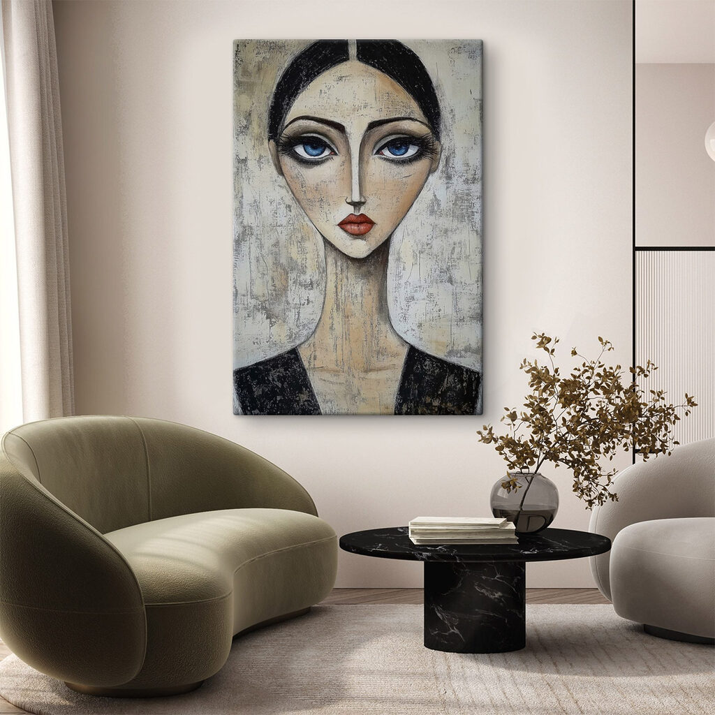 Retrato de ojos azules en un interior