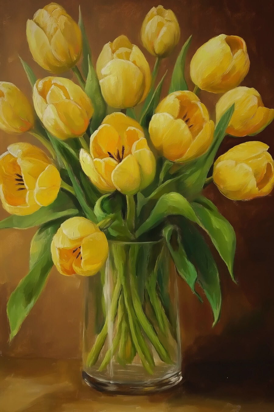 Tulipanes amarillos sobre marrón — diseño completo