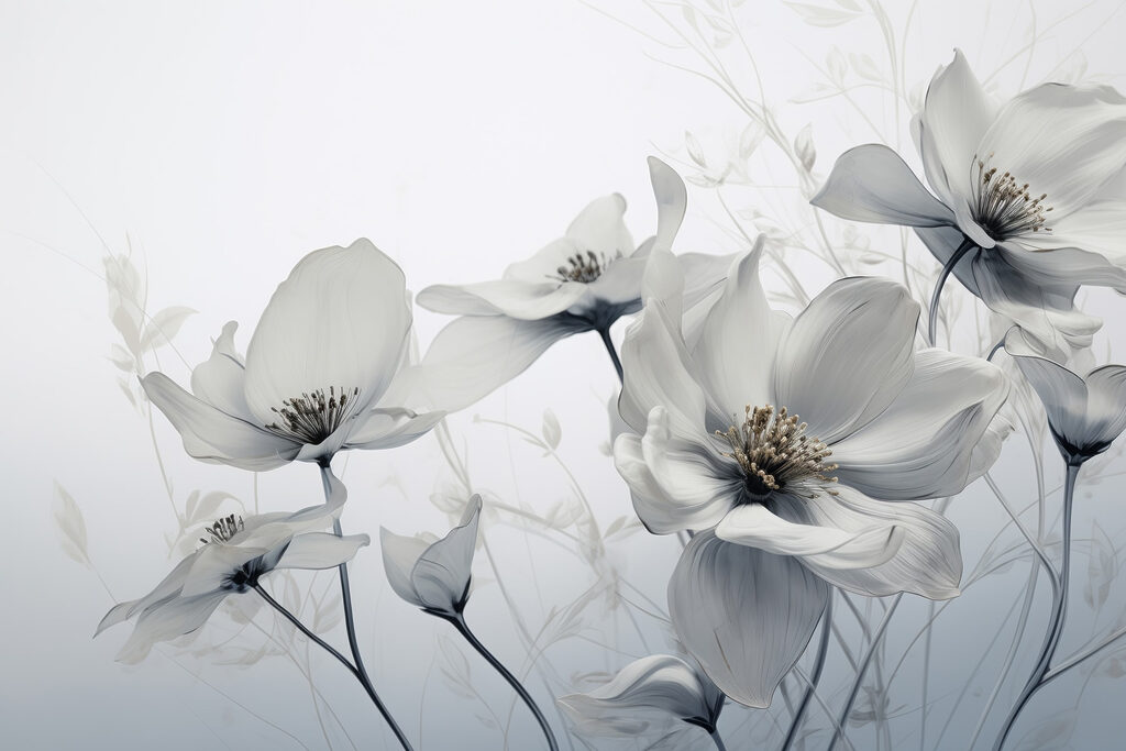 Flores en grises delicados — diseño completo