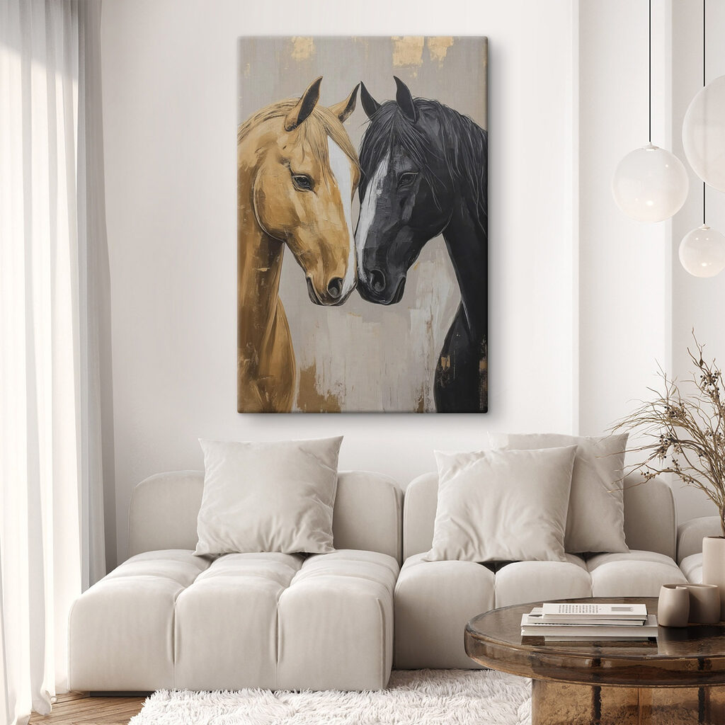 Dos cabezas de caballo en un interior