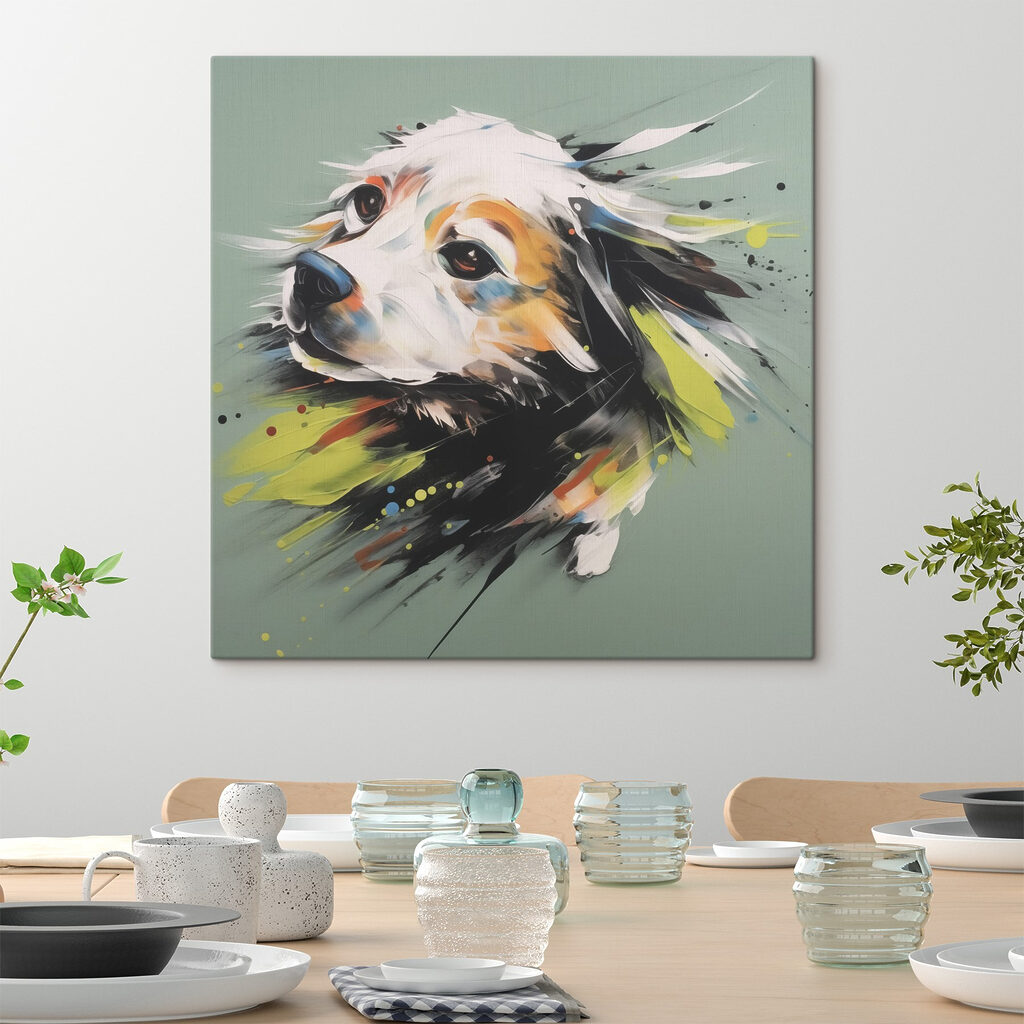 Perro entre salpicaduras — interior 2