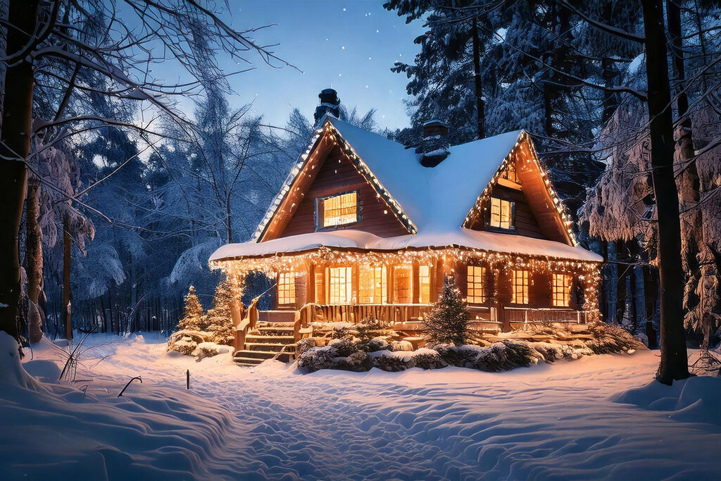 Casa navideña nevada — diseño completo
