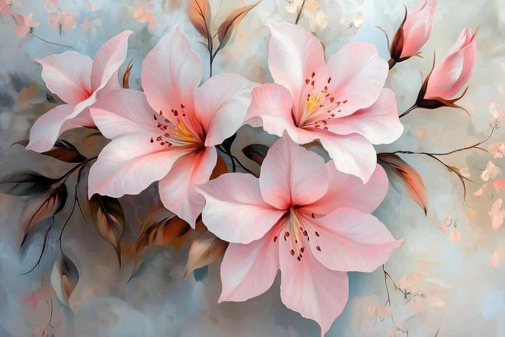 Flores rosas sobre gris — diseño completo