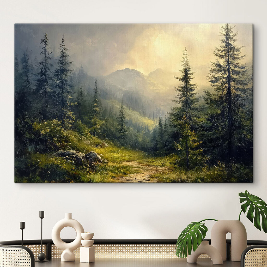 Sendero de pinos en un interior