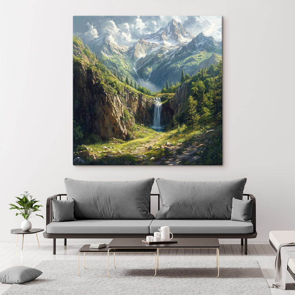 Cascada bajo los picos en un interior