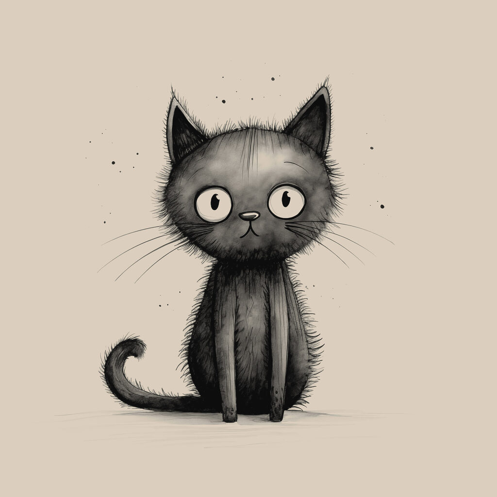 Gatito en trazos suaves — diseño completo