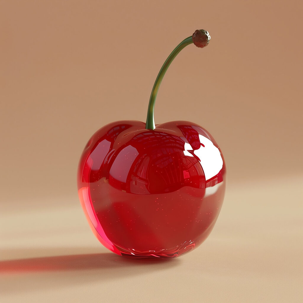 Cereza con brillo rojo — diseño completo