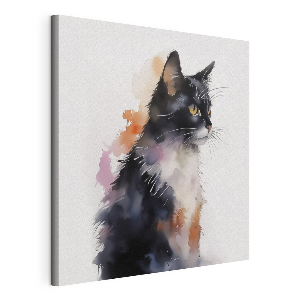 Gatito blanco y negro, lienzo tensado con el borde envolvente