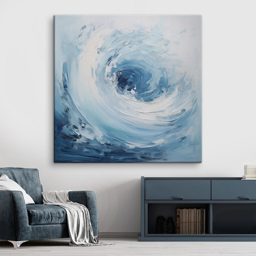 Remolino azul sobre blanco — interior 1