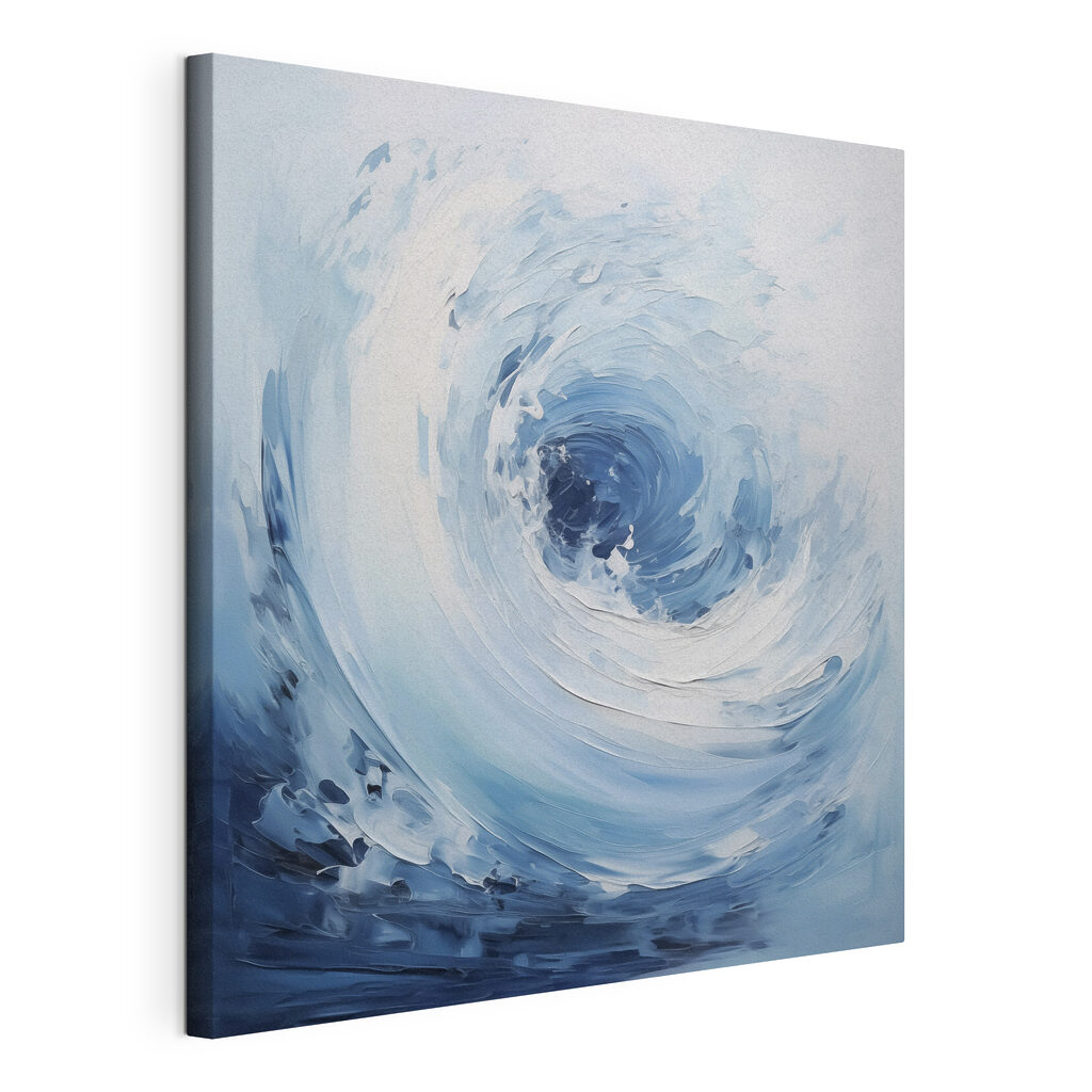 Remolino azul sobre blanco, lienzo tensado con el borde envolvente