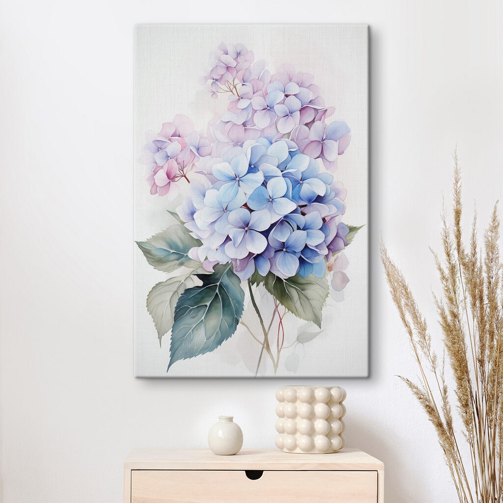 Hortensias en acuarela rosa en un interior