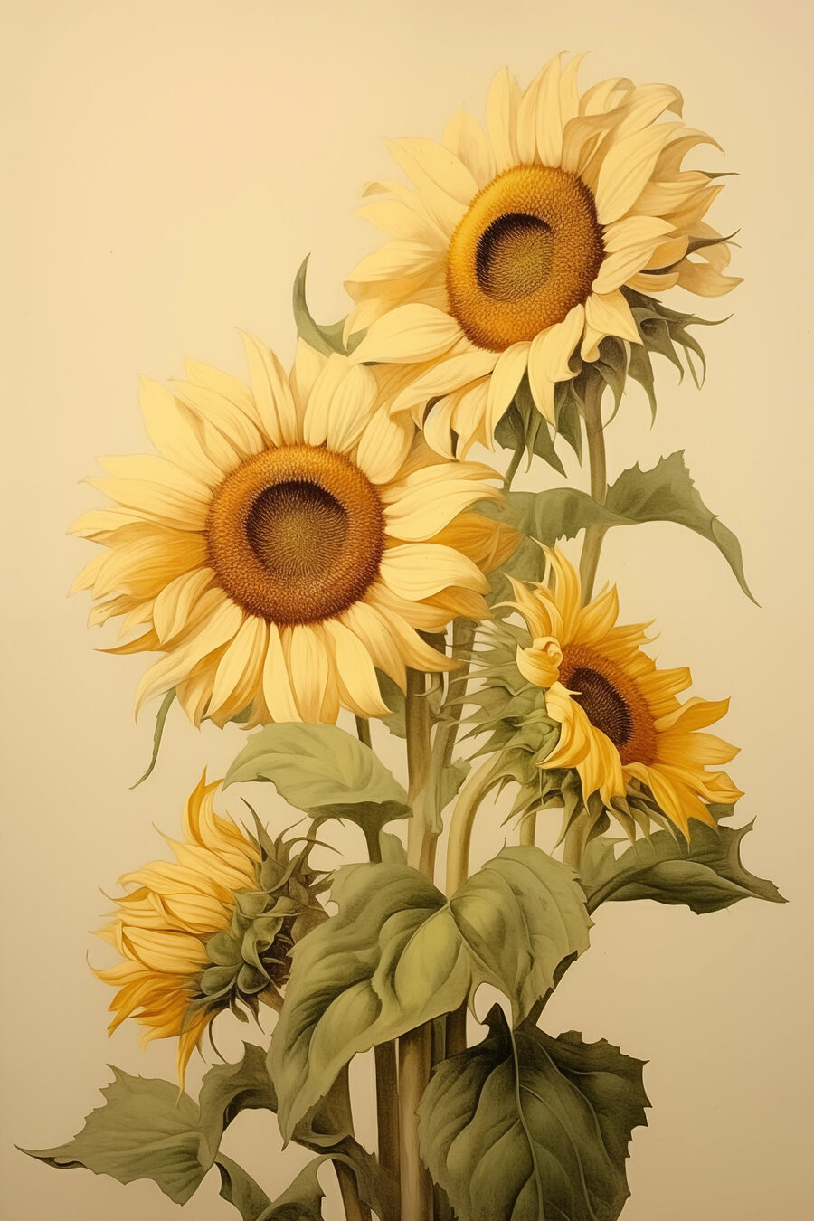Girasoles sobre beige cálido — diseño completo