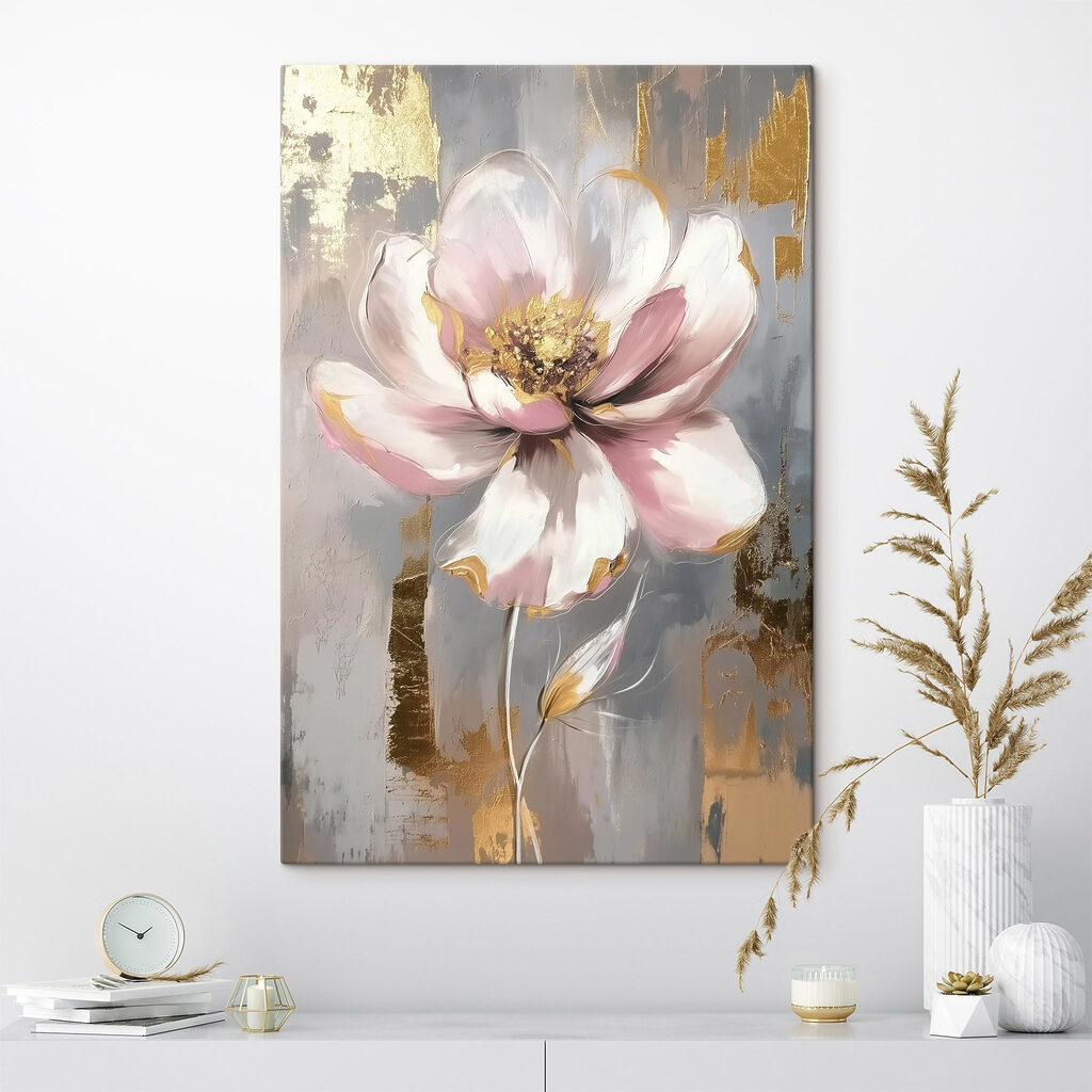 Flor rosa sobre dorado — interior 1