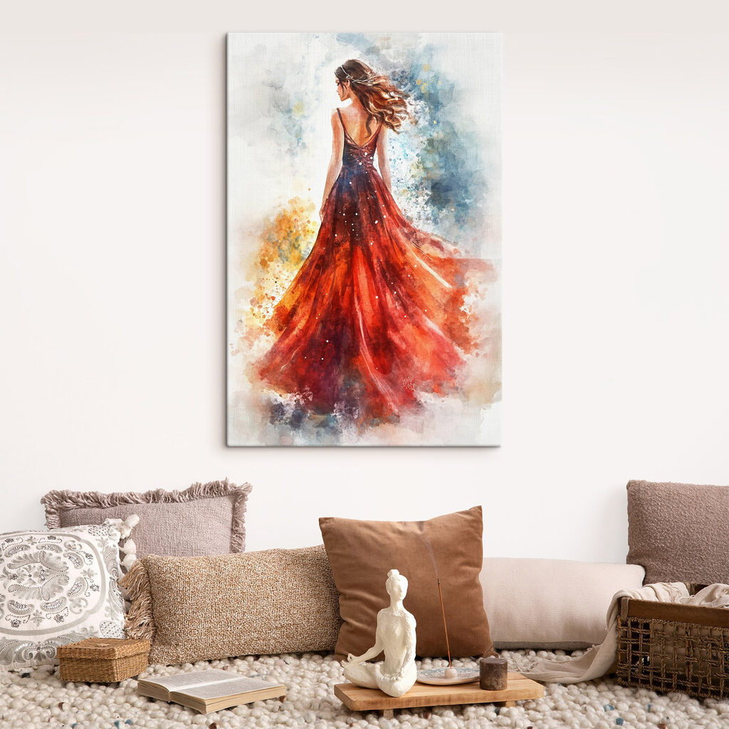 Vestido rojo en acuarela — interior 1