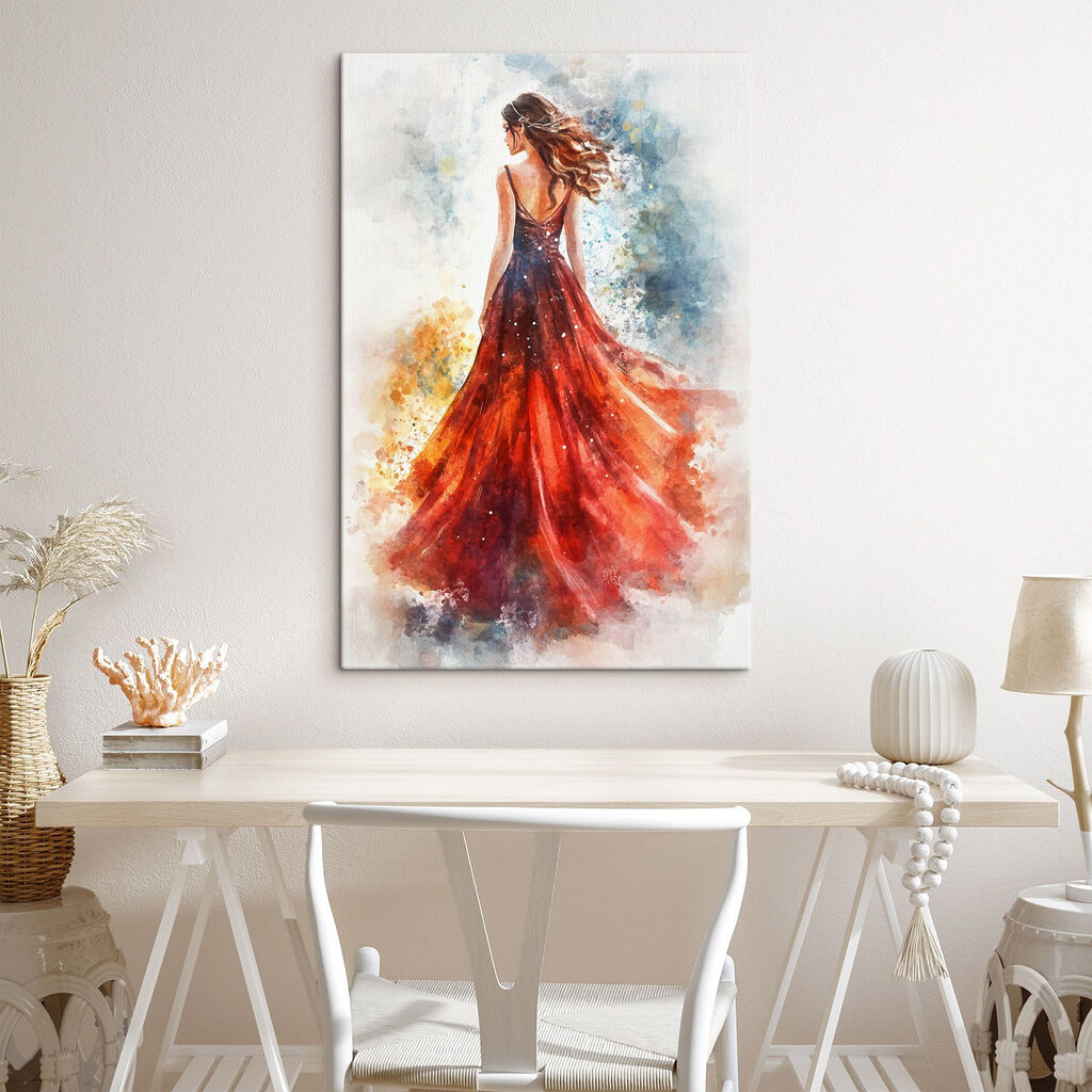 Vestido rojo en acuarela — interior 2