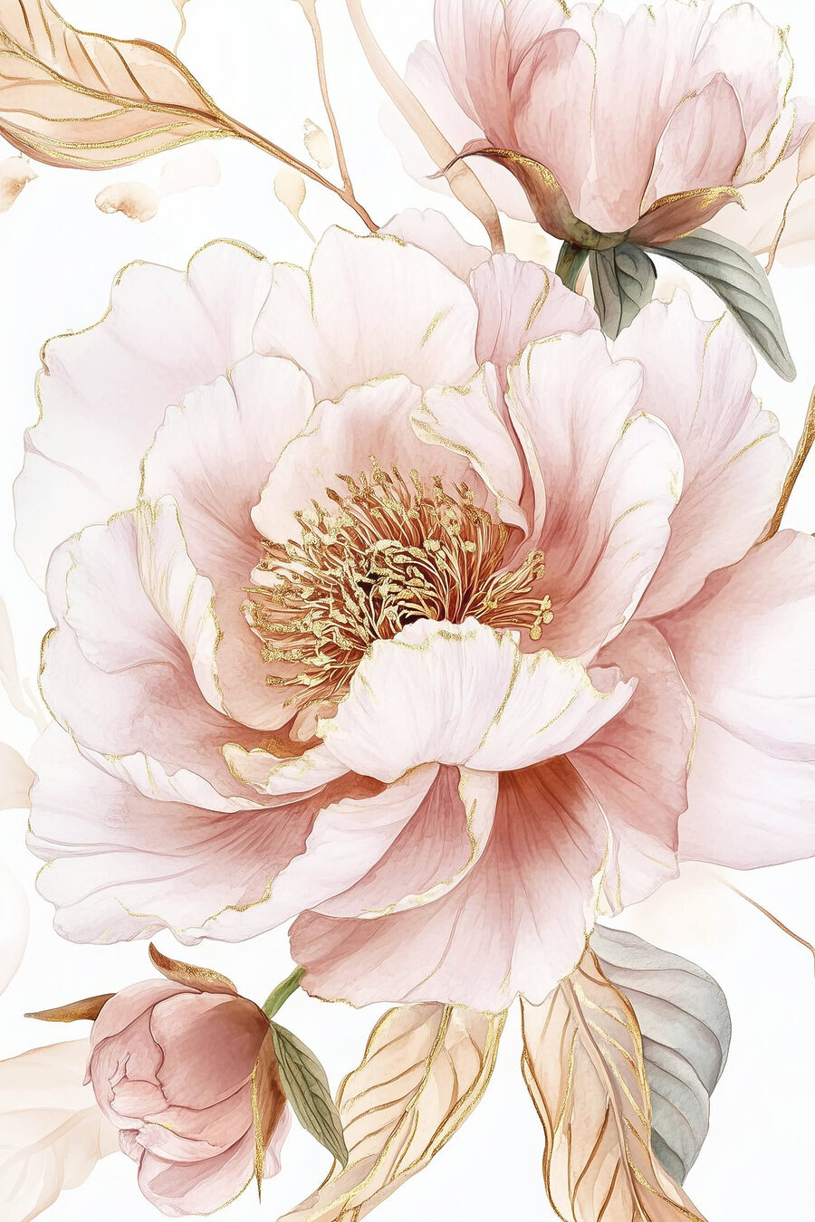 Peonía rosa con dorado — diseño completo
