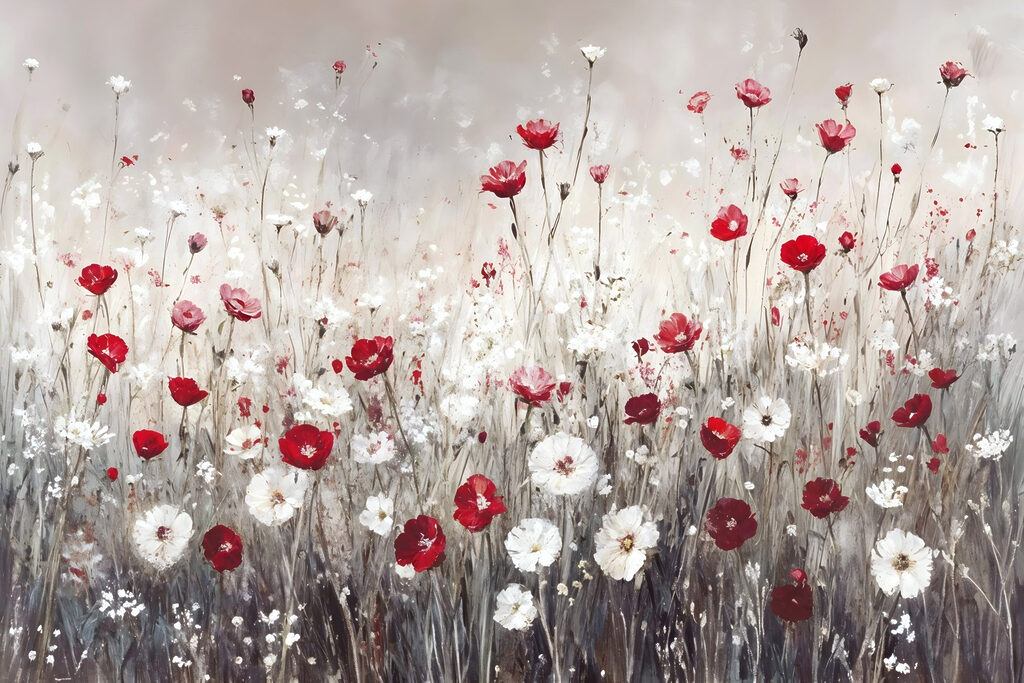 Flores rojas entre blancas — diseño completo