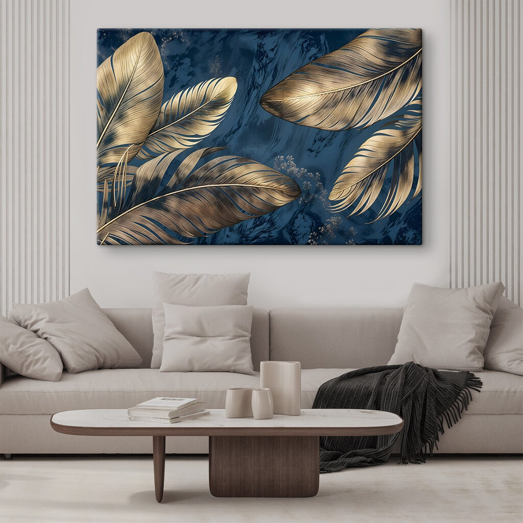 Hojas doradas sobre azul — interior 2