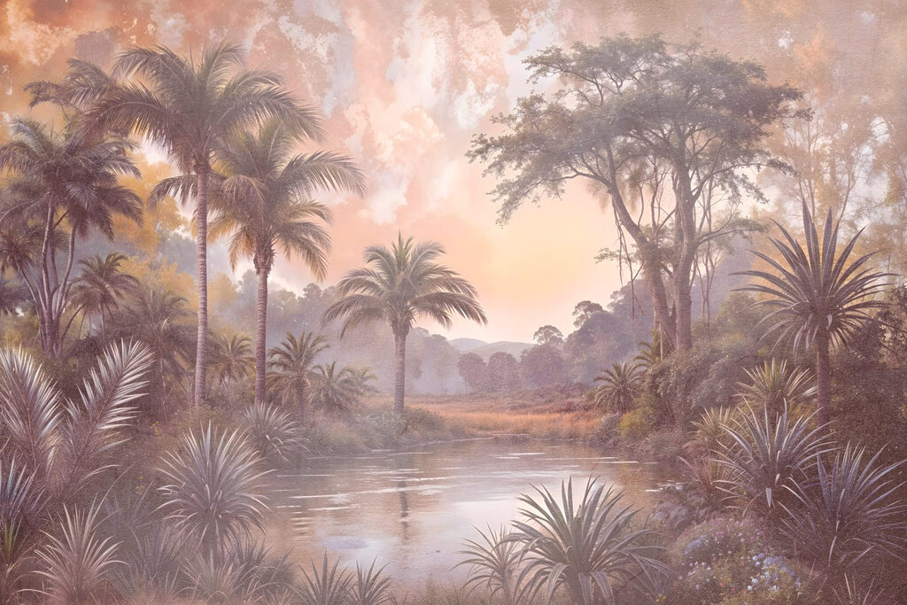 Río tropical al amanecer — diseño completo