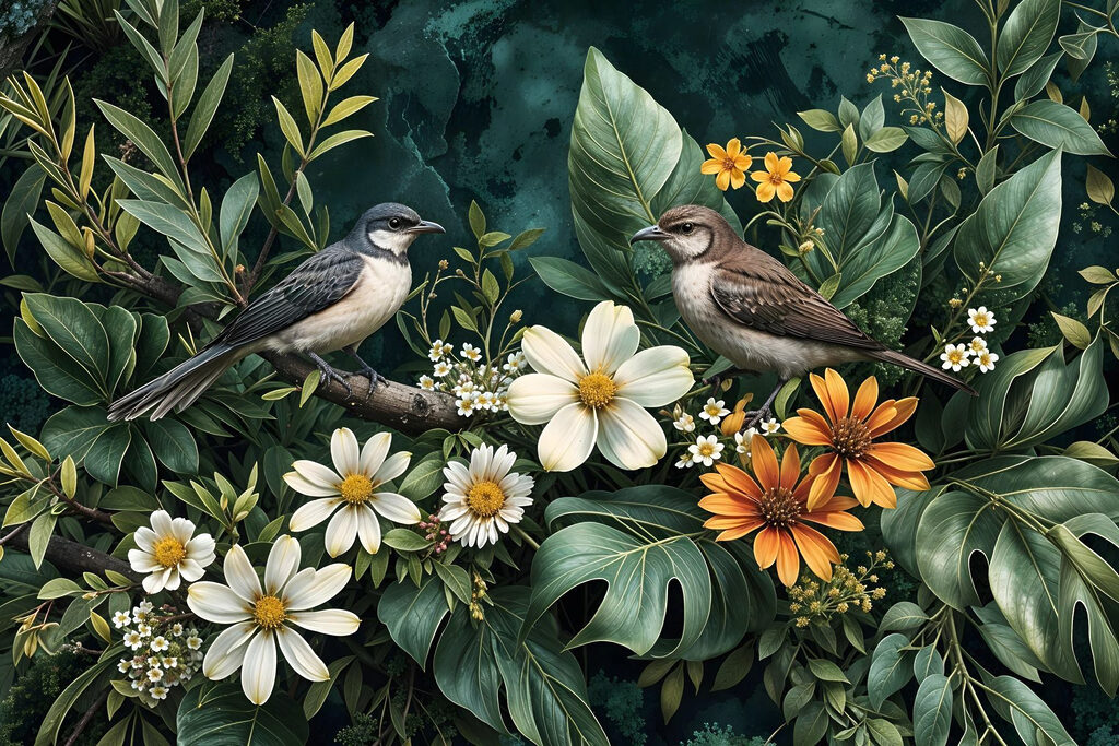 Pájaros en el jardín — diseño completo