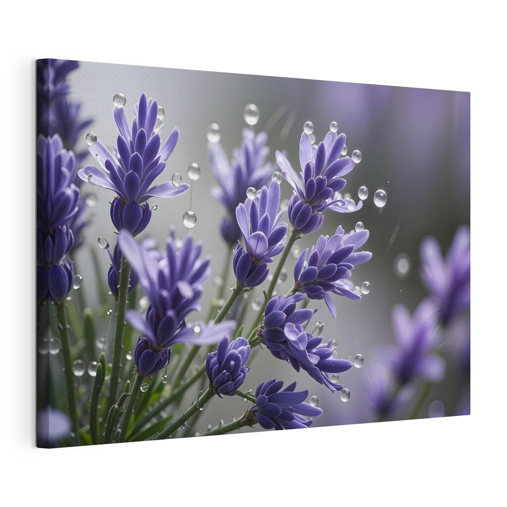 Lavanda con rocío, lienzo tensado con el borde envolvente