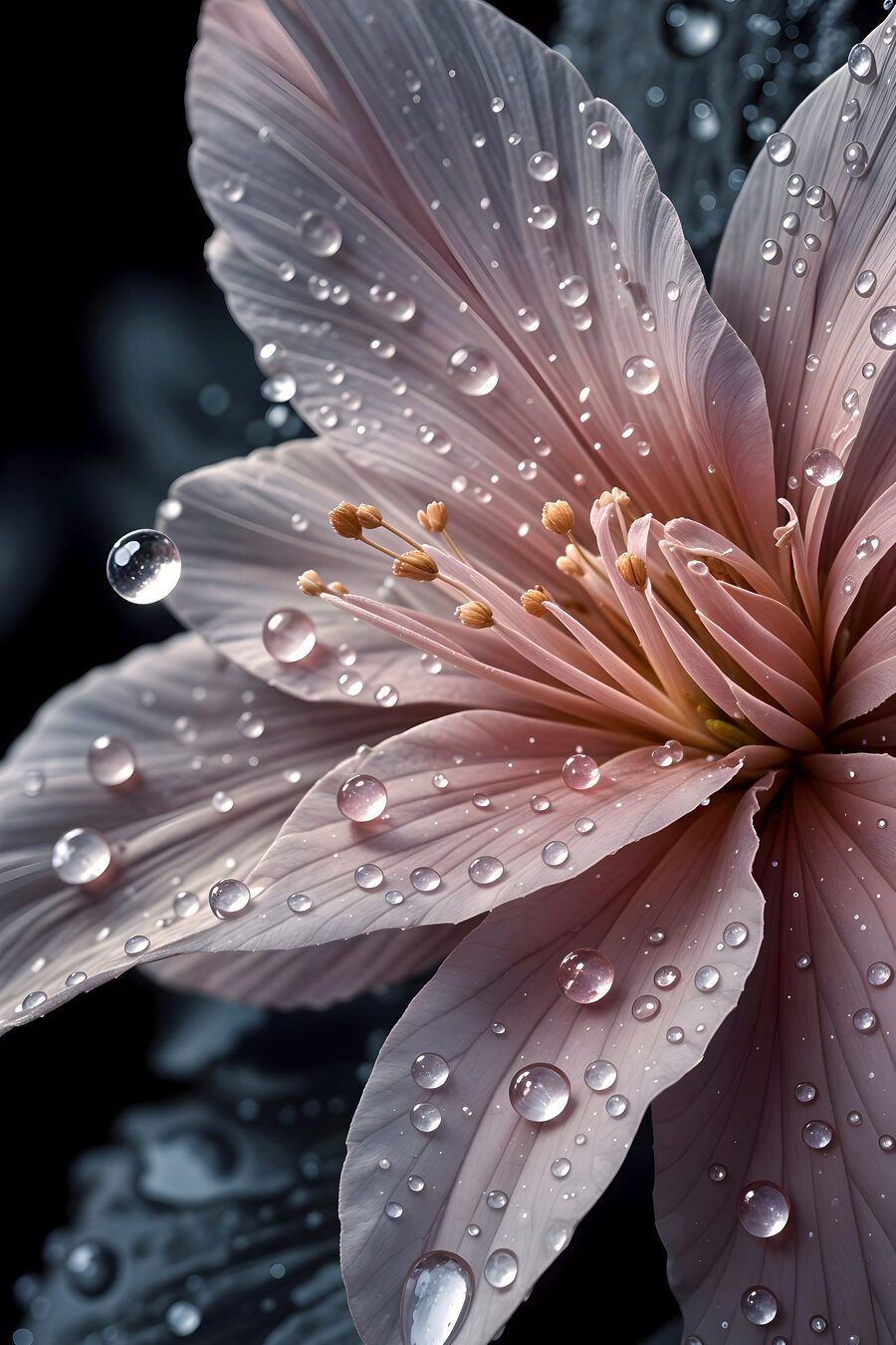 Pétalos rosas con gotas — diseño completo