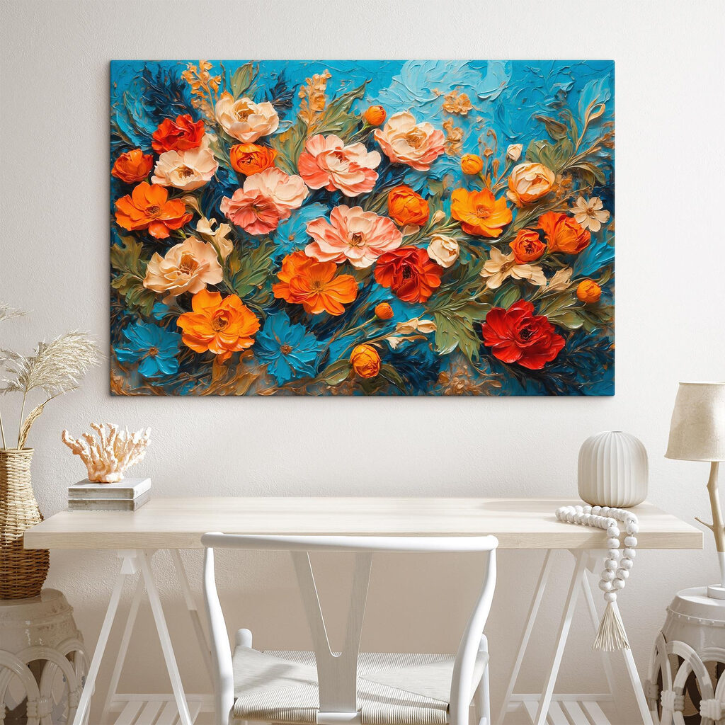 Flores entre trazos turquesa — interior 1