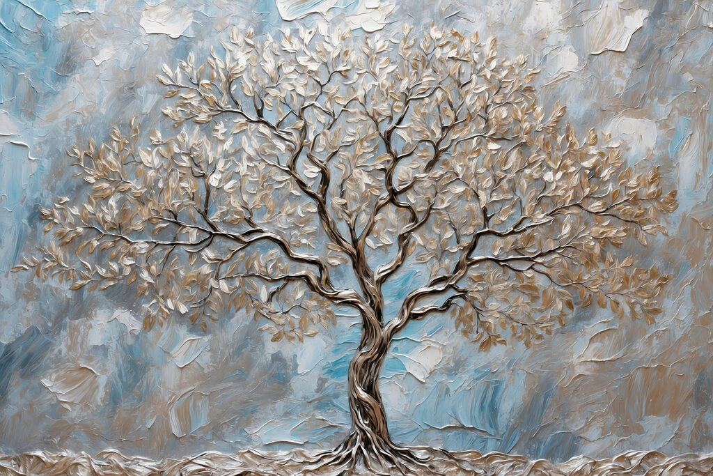 Árbol blanco, azul hielo — diseño completo