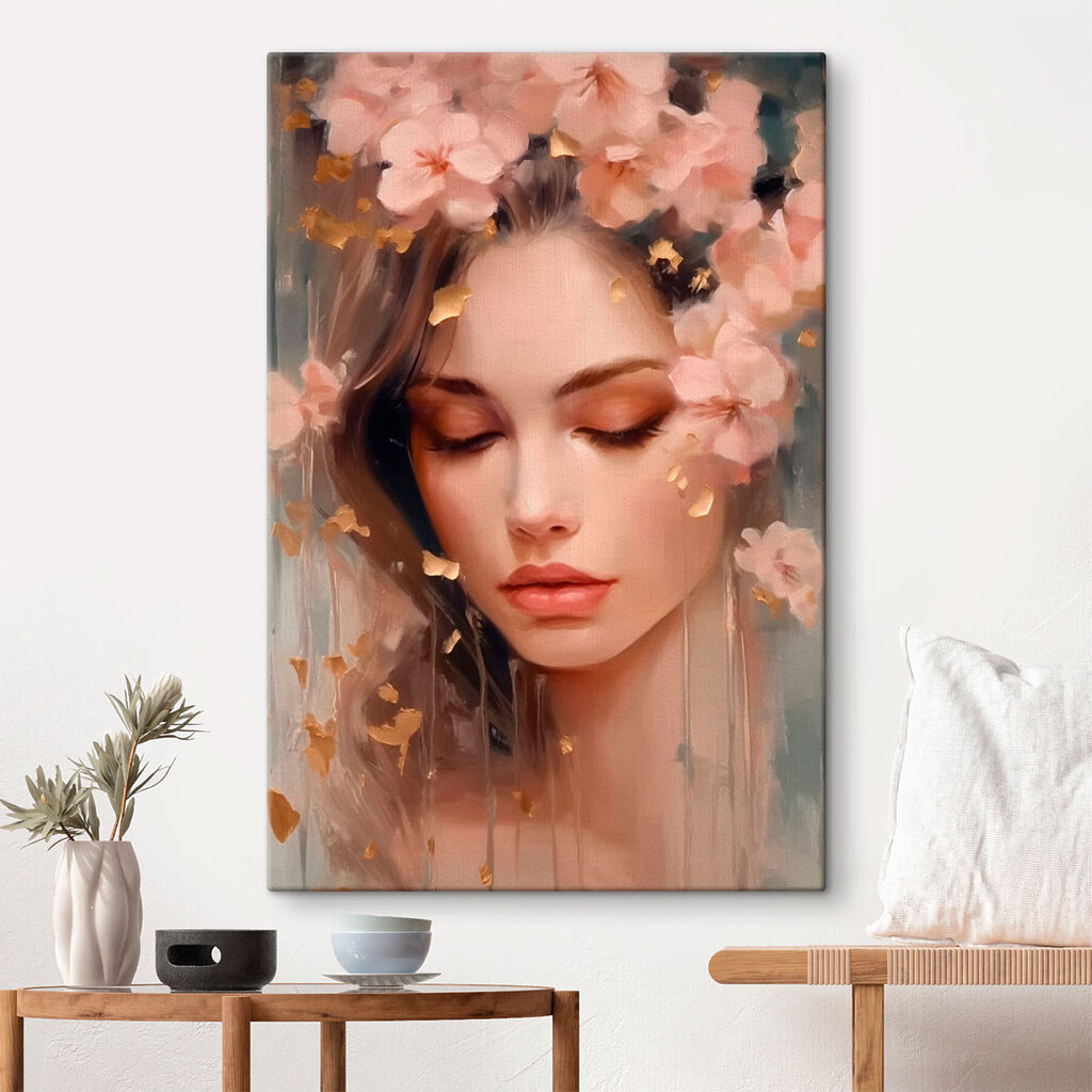 Rostro dormido entre flores en un interior