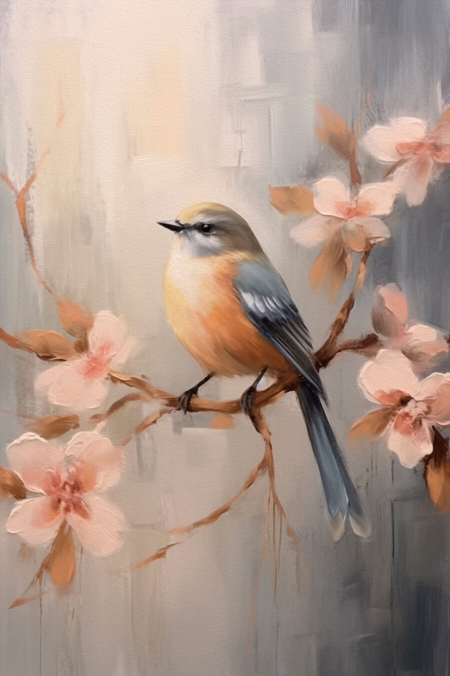 Pájaro en rama rosa — diseño completo
