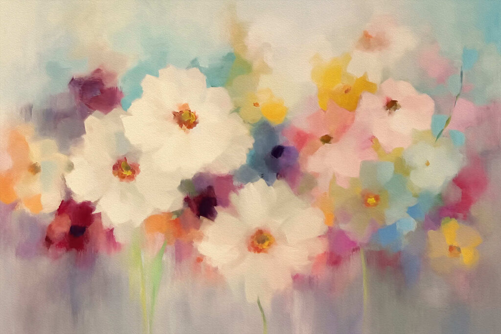 Flores claras entre manchas — diseño completo