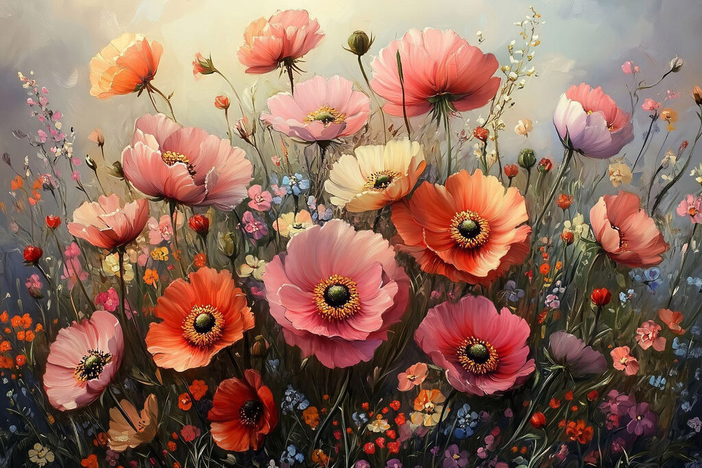 Flores silvestres sobre gris — diseño completo