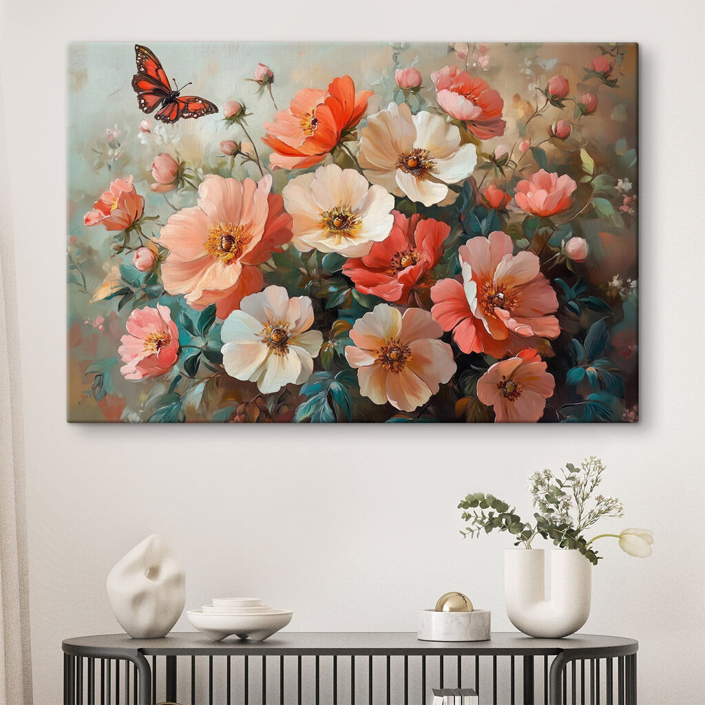 Mariposa sobre flores naranjas — interior 1