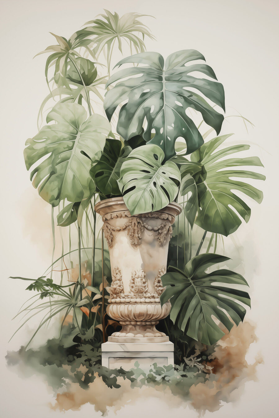 Monstera en jarrón clásico — diseño completo