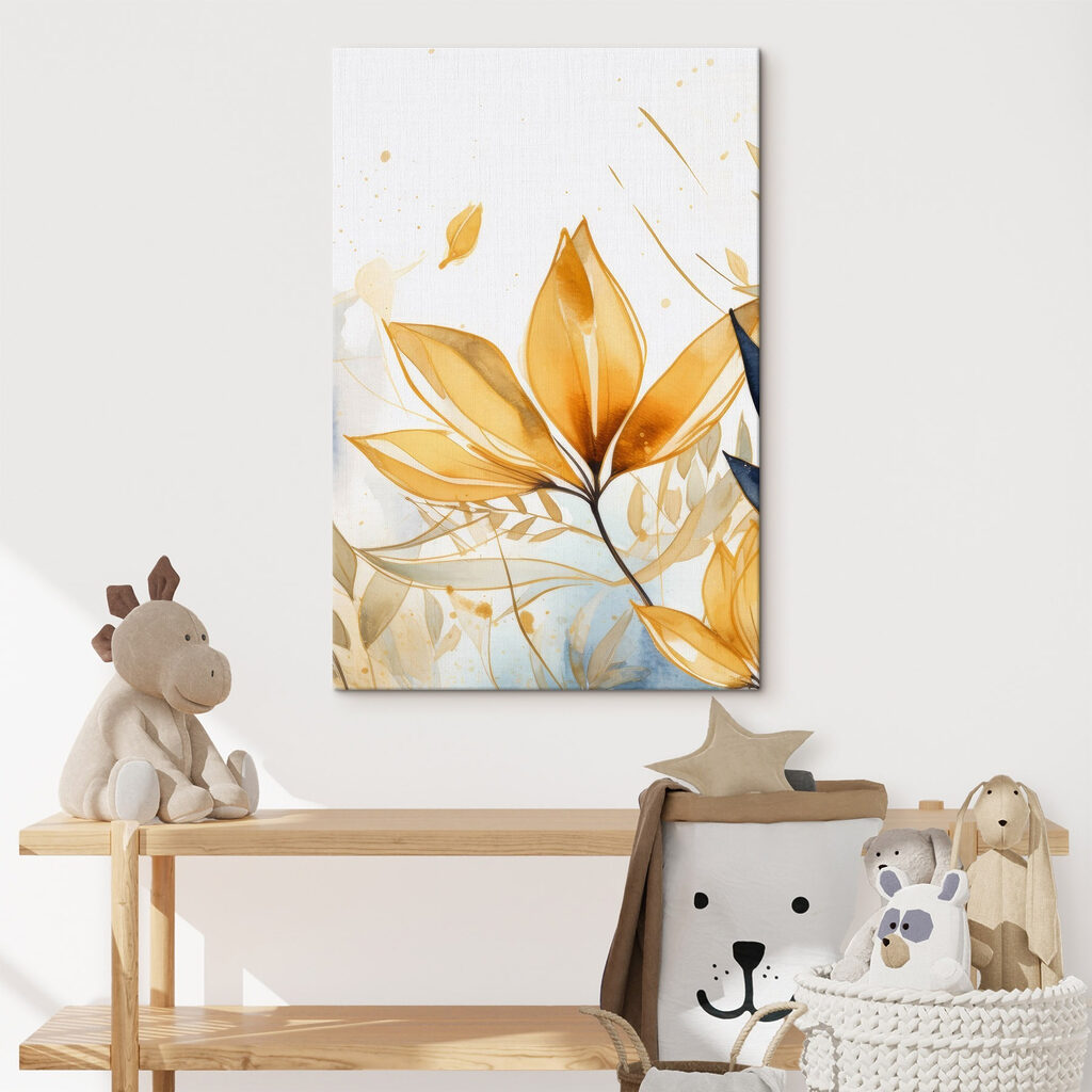 Hojas doradas sobre blanco — interior 2