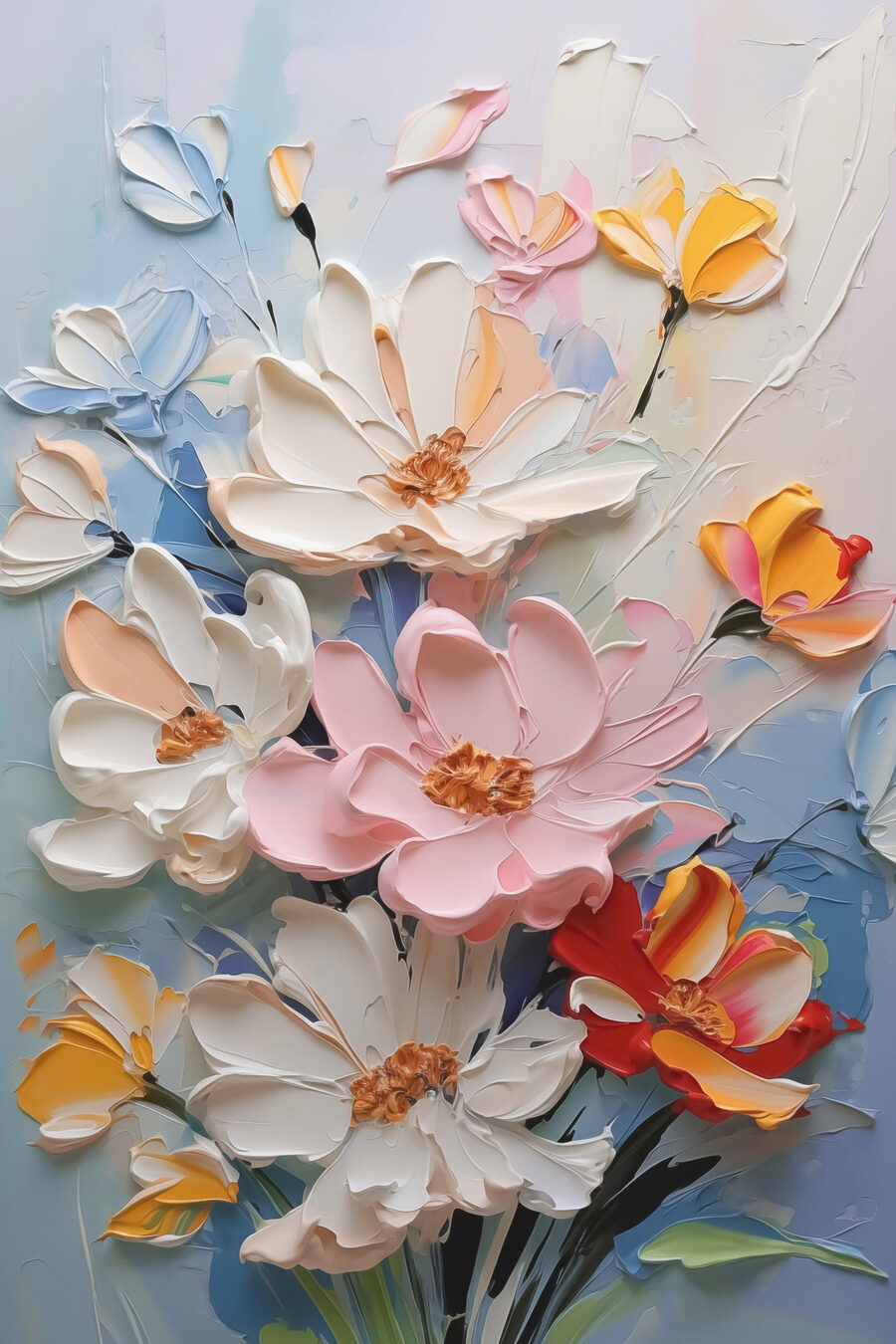 Flores en campos pastel — diseño completo